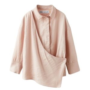 Zara Kids NWOT Light Pink Wrap Asymmetrical Button-Down Dress Shirt